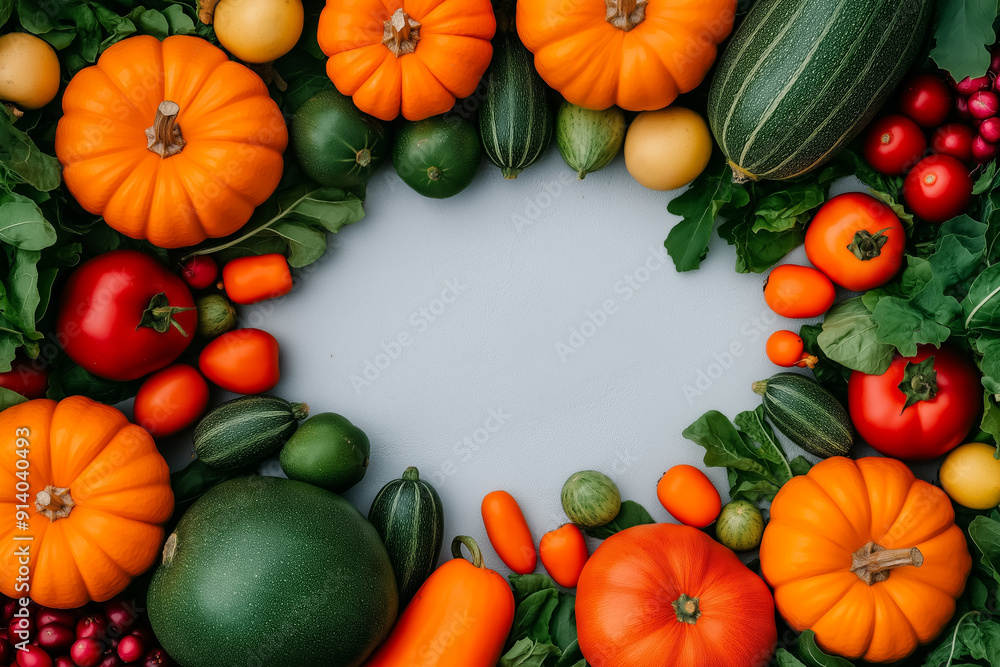 Sticker Colorful autumn harvest with pumpkins, gourds, and vegetables, perfect for Thanksgiving or fall seasonal concepts