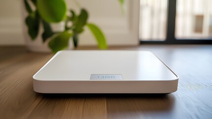 Minimalist Digital Scale on Wooden Surface with Copyspace