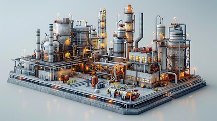 Fototapeta premium Industrial Complex: A 3D Model of a Refinery