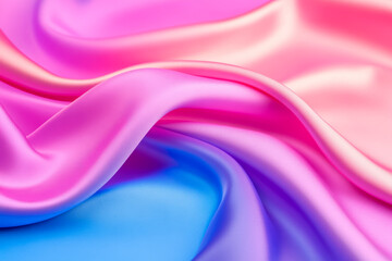Obraz premium Vibrant, wavy folds of pink, purple, and blue satin fabric symbolizing luxury, fashion, and creativity
