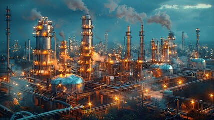 Nighttime Industrial Complex: A View of a Busy Refinery