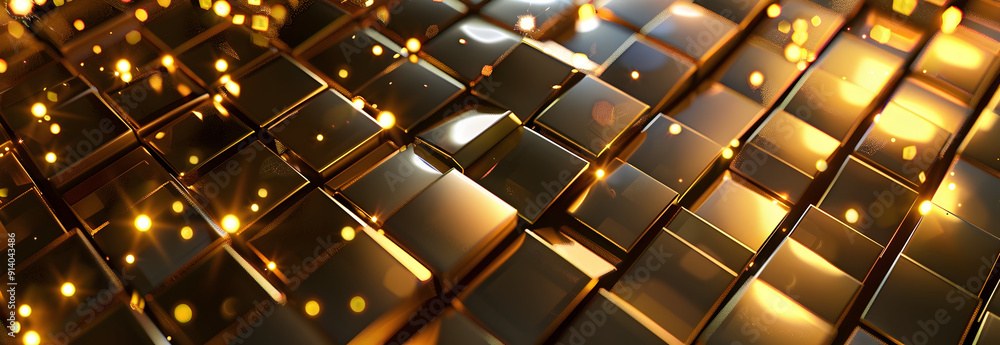 Poster luxury banner with thin, shiny 3d typography on offset square tiles. cyber monday background with co