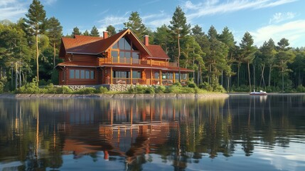 Obraz premium Vacation house with scenic lake view