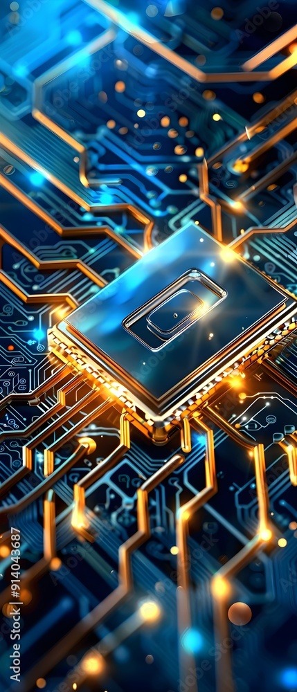 Poster closeup of a computer chip on a circuit board.