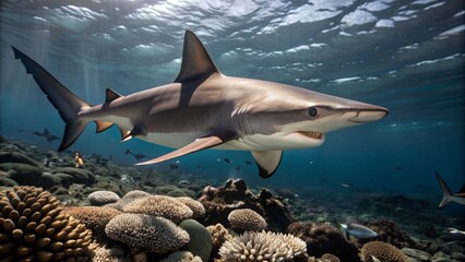 Powerful Hammerhead Shark Hunting in Shallow Coral Reefs
