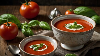Delicious Tomato cream soup in bowl