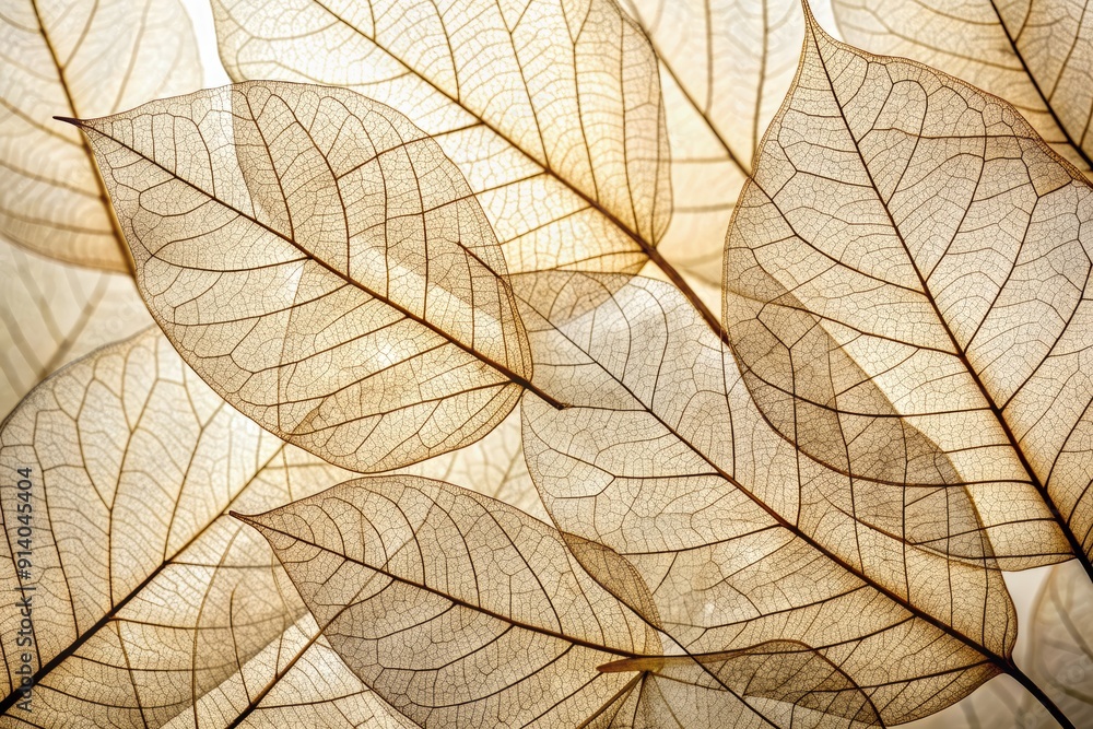 Poster delicate beige transparent leaves with natural texture and intricate veins serve as a soft, neutral 