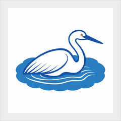  Egret lying down in river water vector illustration