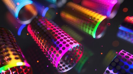 Abstract background, glowing neon cylinders