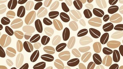 Obraz premium Abstract seamless pattern with coffee beans and organic shapes in warm tones on a beige background. Ideal for modern, artistic designs.