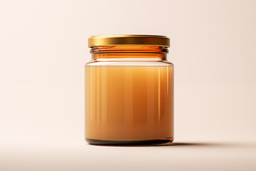 glass jar with honey isolated on grey background