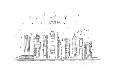 Doha skyline cityscape illustration in black and white