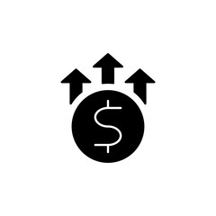 Upward Trending Dollar Coin Icon - Profit, Growth, Financial Success, Investment, Increase, Revenue, Economy, Prosperity, Market, Stock, Business, Finance, Currency, Money, Dollar, Coin