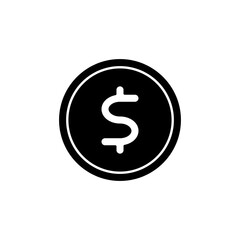 Black and white dollar coin icon, simple and minimalist design, perfect for financial, business, and e-commerce applications. Ideal for websites, mobile apps, and graphic design projects