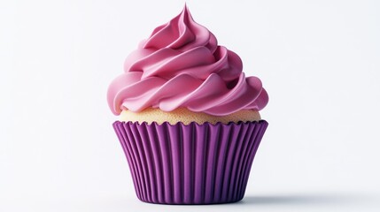 3D Pink & Purple Cupcake with Frosting - Realistic Bakery Image