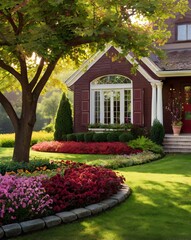 Obraz premium Beautiful House in middle og flower garden