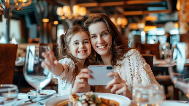 Mother and Daughter Enjoying a Special Meal Together in a Cozy Restaurant Setting