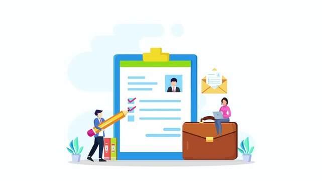Hiring and recruitment concept. Job interview, recruitment agency 2d video animation 4k clip