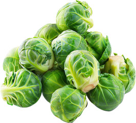 Obraz premium Fresh green Brussels sprouts piled up, showcasing their vibrant color and texture, perfect for healthy eating and cooking concepts.