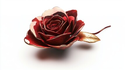 3D Realistic Red & Gold Rose Isolated on White Background -  Download