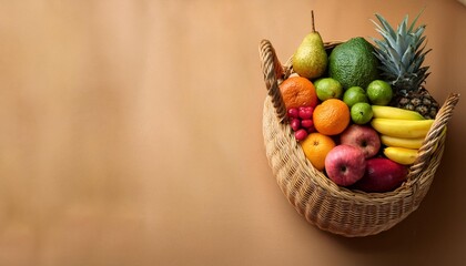 Fresh fruits and vegetables that look delicious in a basket, health food with a health concept, anthocyanin, antioxidants, smart carbohydrates, omega 3, minerals.118