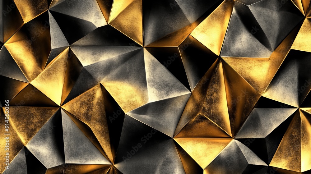 Poster decorative background in gold and black with polygons and lines