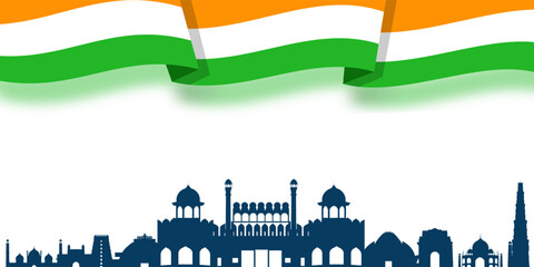 Vector illustration of Indian flag and Indian monuments background with transparent background