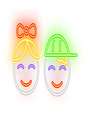 Neon smiling boy and girl