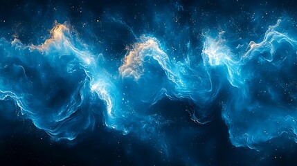 A mesmerizing image of swirling cosmic clouds in space, with hues of blue and white, perfect for use in sci-fi art, educational materials, and digital wallpapers,