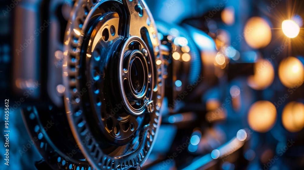 Poster close-up of an industrial machine's rotating gears, showcasing the complexity and precision of moder