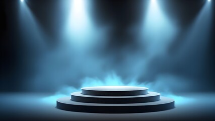 Fototapeta premium Sky Blue podium smoke spotlight stage 