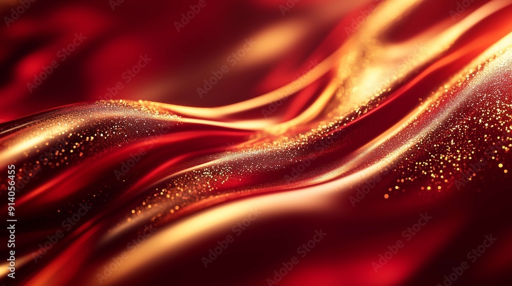 Aufkleber abstract red and gold liquid background with a smooth surface flowing like waves and sparkling golde