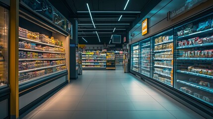 Refrigerated aisles full of food displayed in a