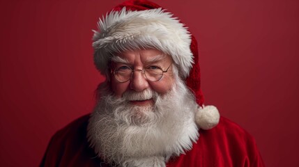 Naklejka premium Authentic santa claus smiling on red background