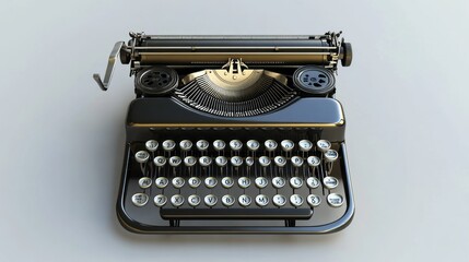 Vintage Silver & Black Typewriter - 3D Render Isolated on White Background