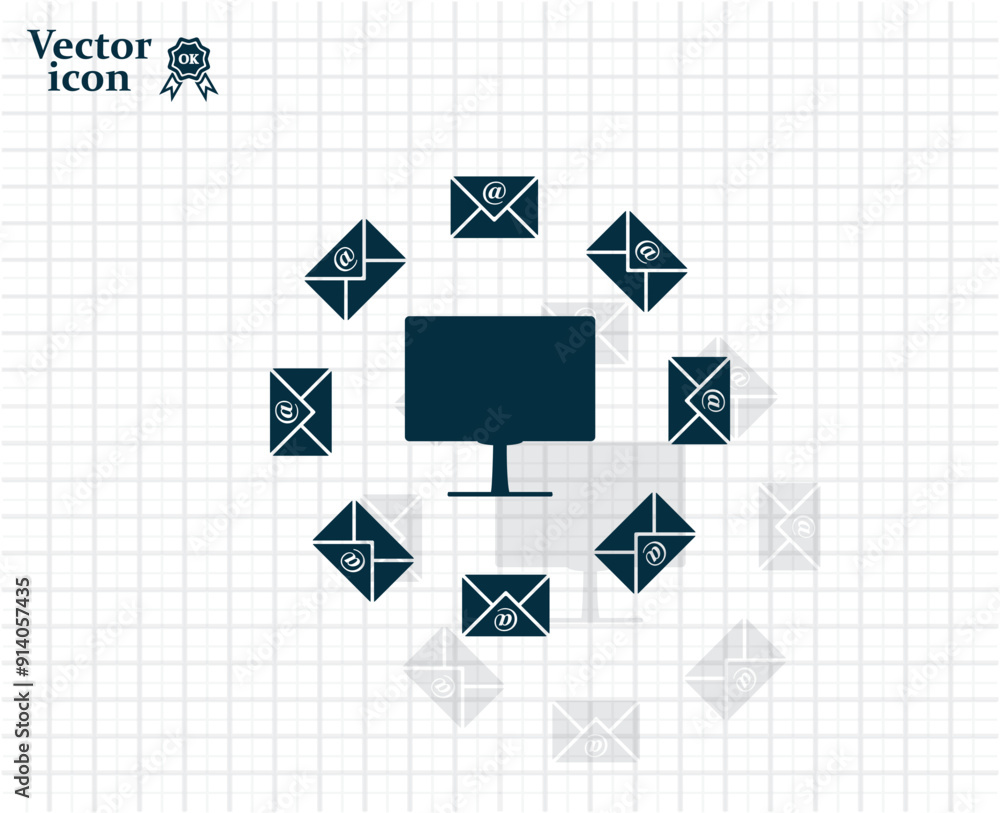 Poster dark colored vector icon with shadow on a light checkered background