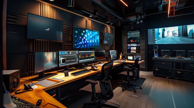 Modern video editing suite showing multiple