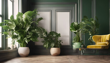 Fototapeta premium Botanical Bliss: A Luxurious Living Space Surrounded by Nature