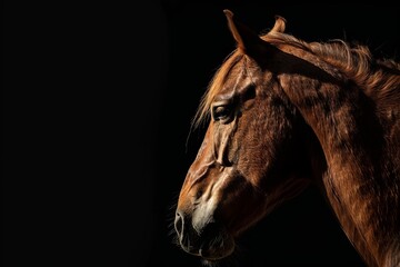 Black background horse profile