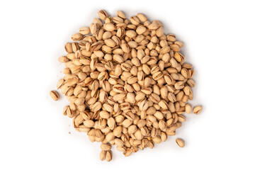 Tasty pistachios isolated on a white background.
