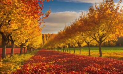 Vibrant Autumn Colors, Lush Orchards, Joyful Farmers, and Bountiful Harvest