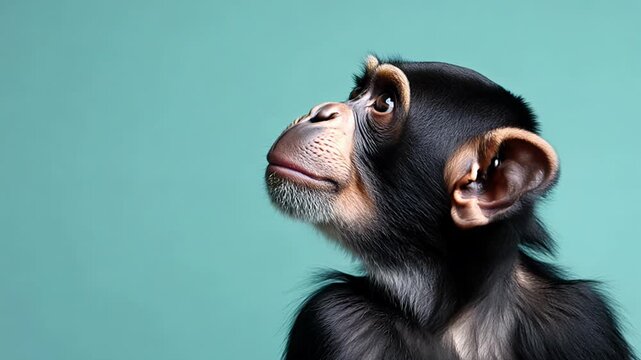 A baby monkey with a big smile on its face. The monkey is looking at the camera and he is curious