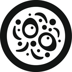 Black and white icon of bacteria as seen under the lens of a microscope