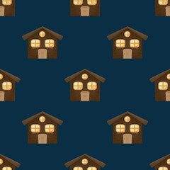 Seamless pattern with hand drawn winter forest and forest animals. Stylish illustration, perfect for winter wrapping paper or fabric.