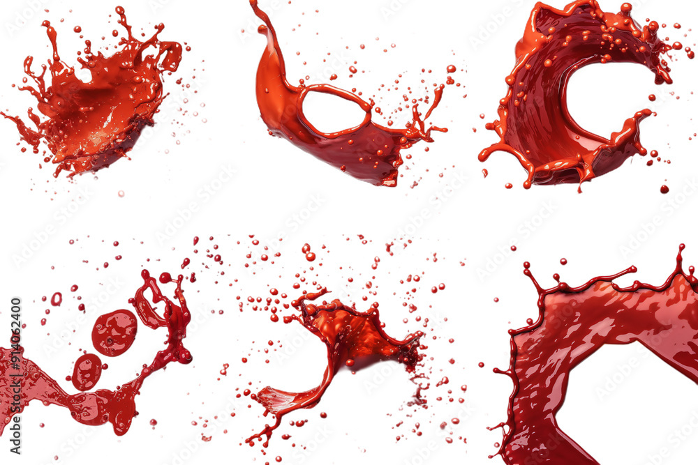 Poster red liquid splashes against a black background, creating a vibrant and dynamic visual.
