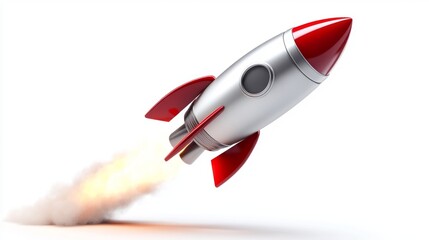 3D Silver and Red Rocket Ship Launching -  Stock Image
