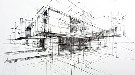 Obraz premium The Fascinating World of Abstract Architectural Drawings: A Blend of Creativity and Innovation. Showcasing Unconventional Designs and Inspiring Spatial Concepts.