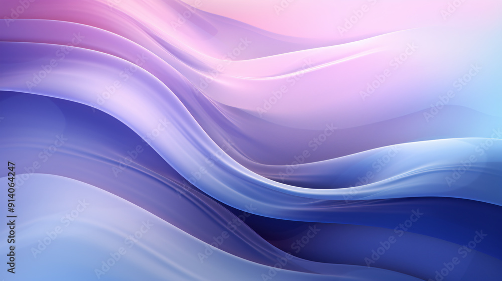 Poster a smooth abstract background featuring flowing waves in soft pink and blue tones, creating a calm an