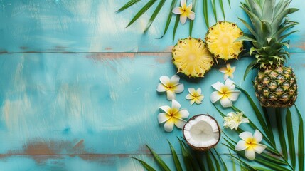 Pineapple fruit coconut background template with copy spaces