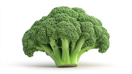 3D Realistic Vibrant Green Broccoli Isolated on White Background - Stock Image